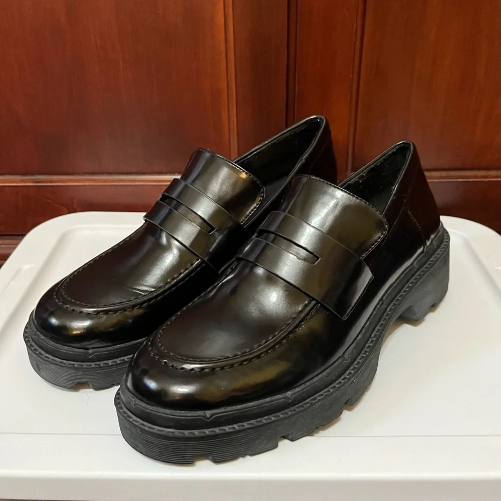 Zara Black Chunky Penny Loafers